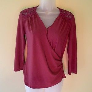 Maeve for Anthropologie Laced Faux Wrap Blouse